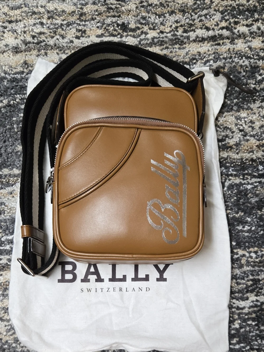Bally Brown Leather Messenger Bag with Silver Script